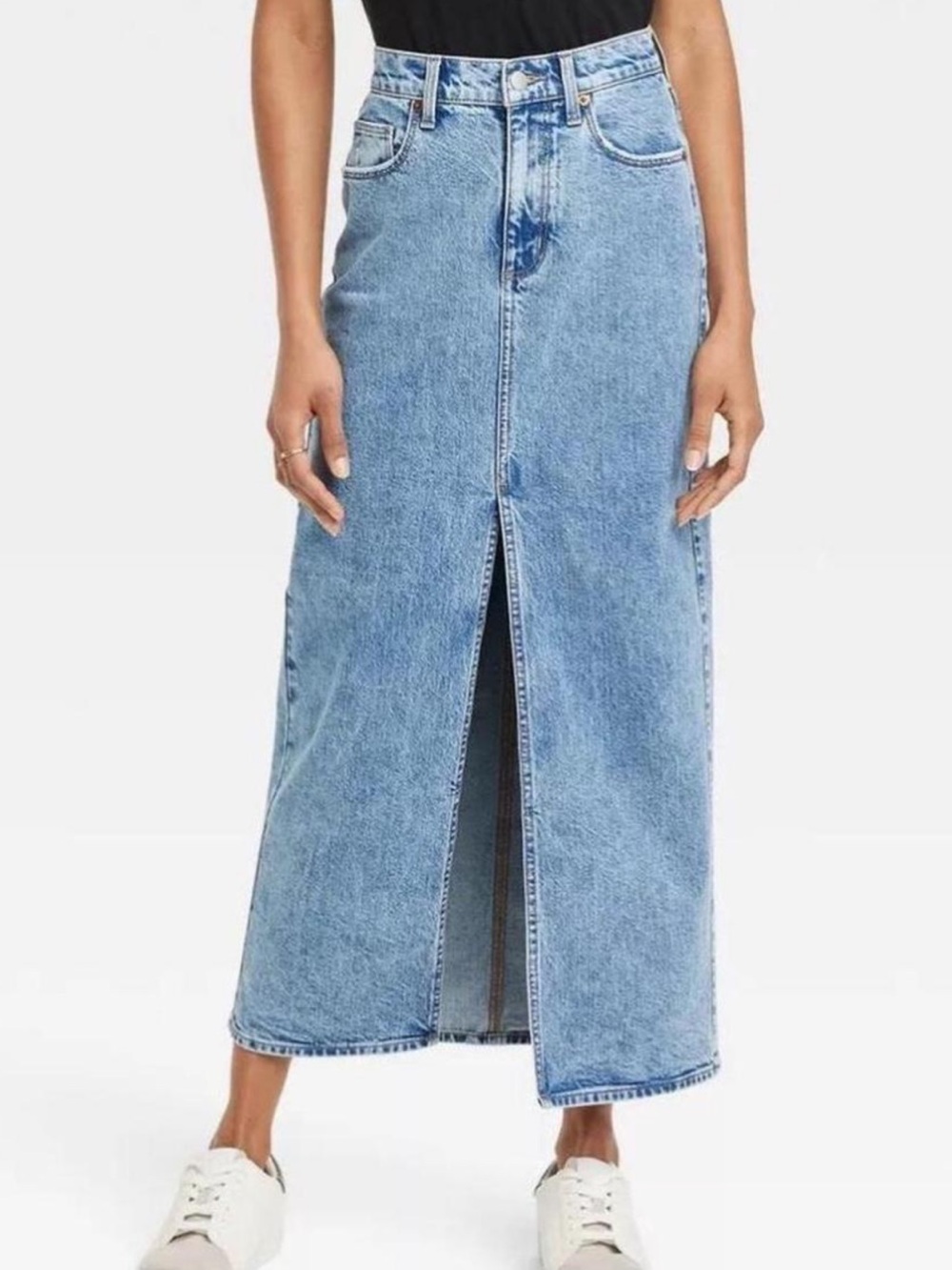 Universal Thread Light Blue Denim Maxi Skirt with Front Slit